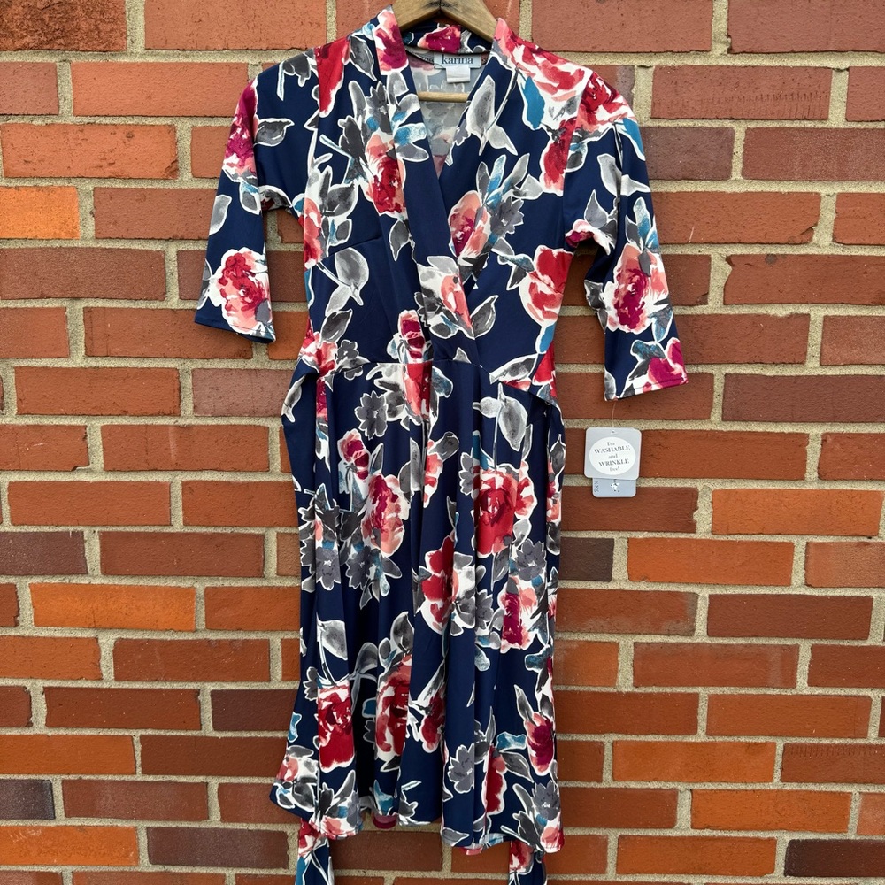 Karina Ruby Style Floral Blue Red Pink Dress The Original Easy Dress XXS NWT